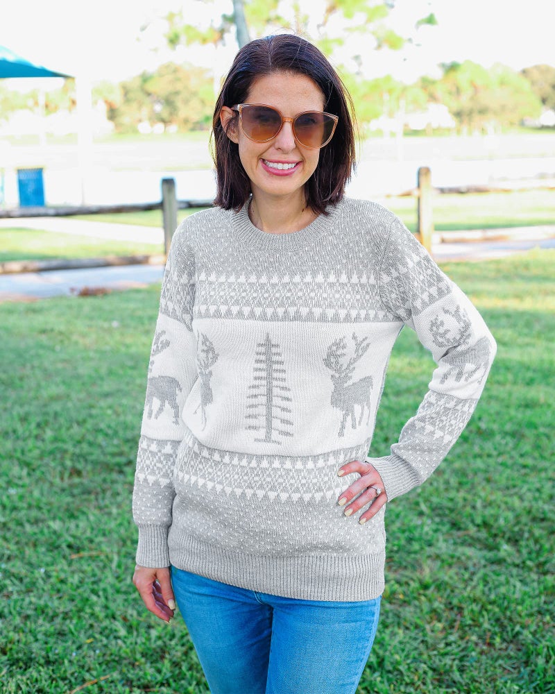 LookbookStore Women's Grey Long Sleeves Ugly Christmas Tree Reindeer Winter Holiday Knit Sweater Pullover Size XL 16 18 - Image 4